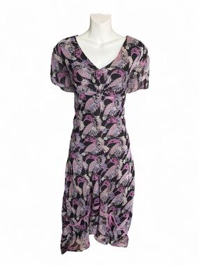 Allison Taylor Black Midi Dress with Lavender and Pink Floral Print